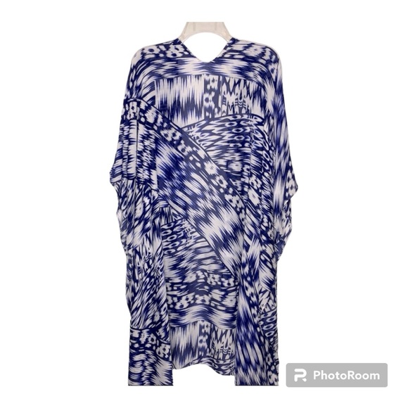 Michael Stars Versatile Ruana Cover-Up Shawl in Blue White OS - Picture 2 of 6